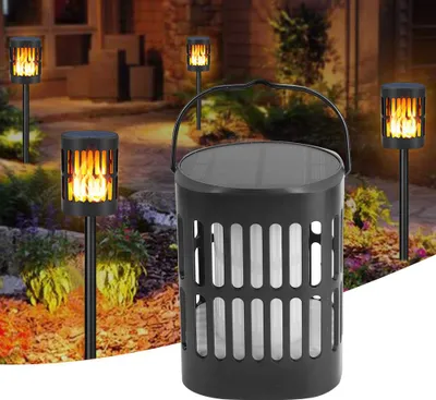 Zdjęcie produktu dla 2Pcs Zewnętrzny płomień ogrodowy LED Światło słoneczne Wodoodporna latarnia wisząca na podwórku Dekoracja