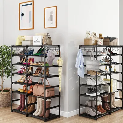 Produktbild von Schuhregal mit 8 Etagen aus Metall - 36-30 Paar Schuhe - schwarz