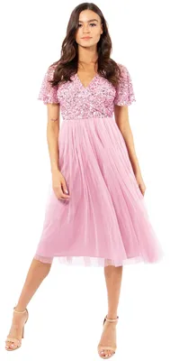 Produktbild von Maya Deluxe Damen Maya Deluxe Midi Evening Elegant for Wedding V-neck With Sequi