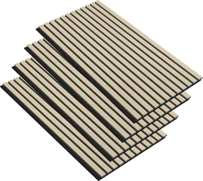 Obrázok produktu pre JOIEYOU 4 kusy akustických panelov 120x60 cm stenové panely drevené drevené panely stenová zvuková izolácia s drevenou dýhou Akustický panel stenové obklady zvukovo izolačné panely lamelové steny, biela