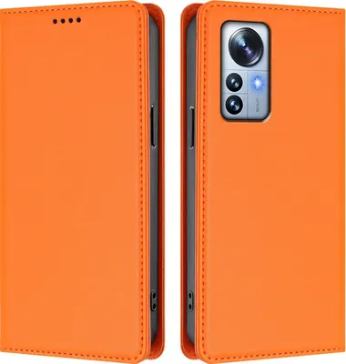 Obrázek produktu pro Kožené pouzdro pro Xiaomi 12 Pro / 12S Pro, magnetické flipové pouzdro zPolyuretankůže se stojánkem Oranžová