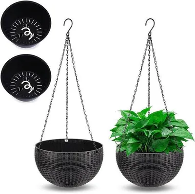 Obrázok produktu pre Sada dekoratívnych kvetináčov – Kvetináče do exteriéru – Samozavlažovacie – Dvojité kvetináče – Priemer 26 cm – Šedá