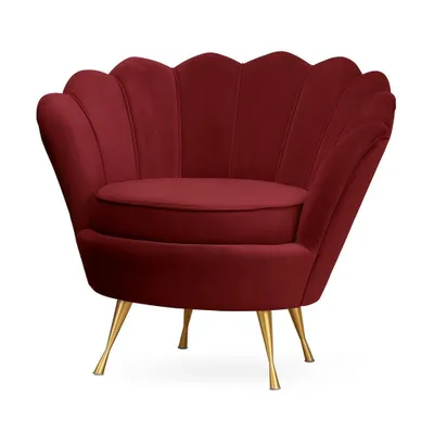 Produktbild von PAWS MÖBEL Muschel-Sessel | Bezug Samt-Stoff | Gestell Metall goldfarben/ schwarz/ chrom | B 87 x T 72 x H 81 cm | kastanienbraun, rot