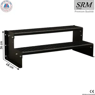 Zdjęcie produktu dla schody 2-stopniowe model 2 całkowicie czarne schody stalowe wysokość stopnia 18 cm, szerokość 80 cm, wysokość 36 cm bez poręczy