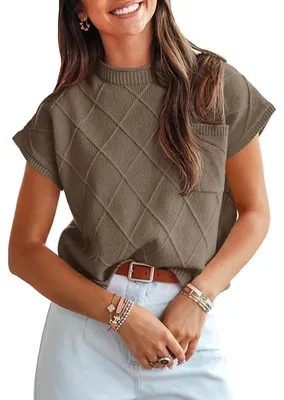 Produktbild von Damen Sommerpullover mit Stehkragen,Kurzarm,Strickweste,lässiger Pullover,Tanktop für die Arbeit