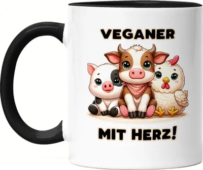 Produktbild von Veganer mit Herz Süße Tiere Tasse Schwarz - Tierliebe Vegetarisch Stolz