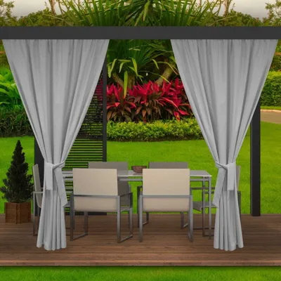 Zdjęcie produktu dla Zasłony ogrodowe 155x220cm szara 2 szt | zasłony do ogrodu | zasłony zewnętrzne wodoodporne | zasłony na taras balkon | zasłony na zewnątrz