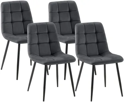 Produktbild von CLP Esszimmerstühle 4er Set gepolstert Tilde, Küchenstühle mit Rückenlehnen und schwarzen Metallgestellen, Polsterstühle bis 150 kg belastbar, Farbe: dunkelgrau, Material: Samt, KI-generiertes Bild