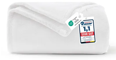 Produktbild von WAVVE Kuscheldecke Weiß Decke – Weiss Flauschige Fleecedecke 150x200 cm, Warme Sofadecke & Wohndecke, Weicher Sofaüberwurf XL für Couch & Bett