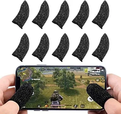 Produktbild von PUBG Mobile Game Finger Sleeve [6er Pack], Touch Screen Fingerhülse Atmungsaktiv Anti-Sweat-empfindliche Ziel- und Zieltasten für Überlebensregeln/Knives Out für Android & IOS - Schwarz, 10 Pack-Black