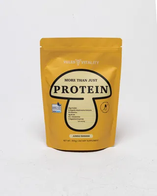 Immagine prodotto di Veles Vitality – Molto più di una semplice proteina | Bevanda proteica funzionale senza lattosio | 5 estratti di funghi + BCAA + Vitamine + Enzimi | Banana 350 g