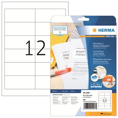 Produktbild von Korrektur-/Abdecketiketten A4 weiß 97x42,3 mm Papier matt blickdicht 300 St.