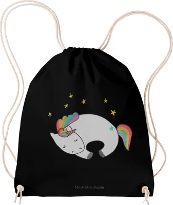 Produktbild von Mr. & Mrs. Panda Jutebeutel Einhorn Nacht - Schwarz - Geschenk, wander rucksack, Unicorn, Menschen, Träume, zugbeutel, Einhörner, sporttasche klein, Stoffbeutel