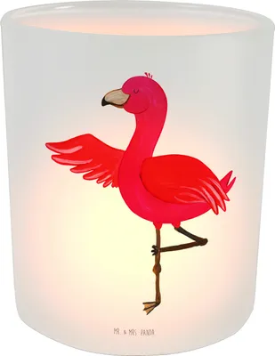 Produktbild von Mr. & Mrs. Panda Kerzenhalter Flamingo Yoga - Transparent - Geschenk, Achtsamkeit, Vogel, Teelichthalter, Baum, glas, Windlicht aus, Urlaub, Outdoor, Yogi