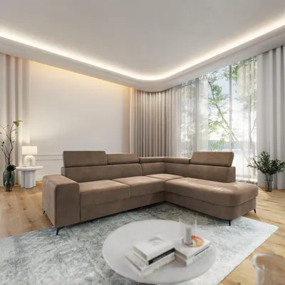 Produktbild von Masseno Ecksofa ALVORO R-S mit Schlaffunktion L-Form, Sofa mit Bettkasten, Wohnzimmersofa, Couch, Soffa, Bettsofa, Couchgarnitur- Beige, MONOLITH 09