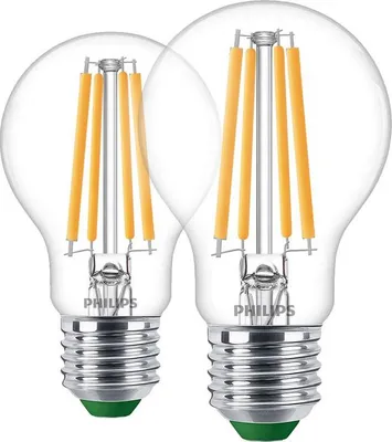 Produktbild von Philips Filament-Lampe, transparent, 60W A60 E27 x2, 4 W, 60 W, E27, 840 lm, 50000 h, Warmweiß