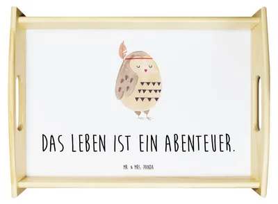 Produktbild von Mr. & Mrs. Panda Servier Tablett Eule Federschmuck - Weiß - Geschenk, Sofa, Deko, Abenteuer, Bett-Tablett, Owl, Entspannt, Dekoration, Serviertablett