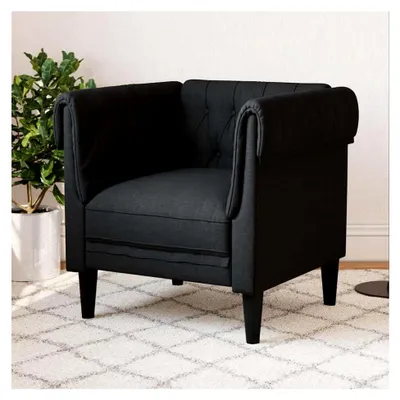 Produktbild von Chesterfield-Sessel Schwarz Stoff, Klassisches Design, Gepolstert für Wohnzimmer, Schlafzimmer, Büro, Leseecke, Max. 110 kg Belastbarkeit, 78,5 cm Breite