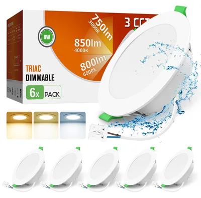 LED-Einbauspot dimmbar 8W 850lm IP44 3CCT 6er Set