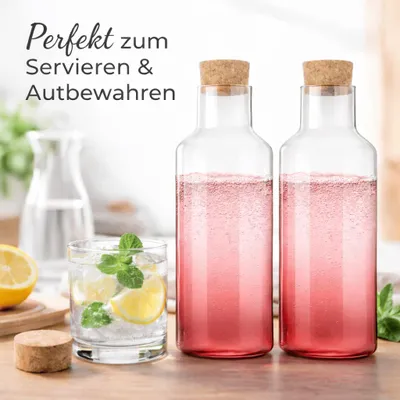 Produktbild von 2x Wasserkaraffe 1,25L Smoke Rot Karaffe mit Korken Deckel Glas Wasser Kanne