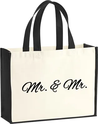 Produktbild von Huuraa Jutetasche Mr. & Mr. Schriftzug 21 Liter Black Jute und Baumwolle Einkaufstasche Geschenkidee