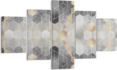 Produktbild von Bild auf Leinwand - Leinwandbild - 5 Teile - Geometrisch Abstraktion Sechsecke - 125x70cm - Wand Bild - Wanddeko - Wandbilder - Leinwanddruck - Bilder - Wanddekoration - Leinwand bilder EA125x70-4776