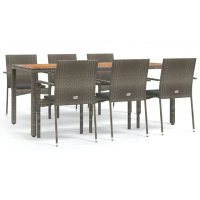 Imagen del producto de vidaXL Juego de mesa de jardín de 7 piezas con cojines, color gris, fabricado en ratán sintético