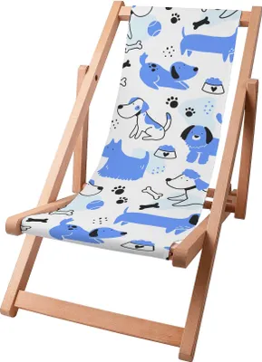 Immagine prodotto di Sdraio per bambini Dreamroots pieghevole in legno, fino a 130 kg, sdraio pieghevole con regolazione dell'inclinazione dello schienale in 3 fasi, Blue Dogs
