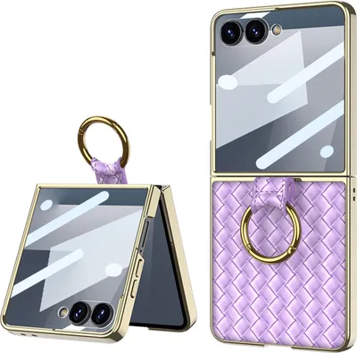 Immagine prodotto di Custodia per Samsung Galaxy Z Flip 7 con design in plastica elettrolitica, protezione dello schermo e supporto ad anelloViola