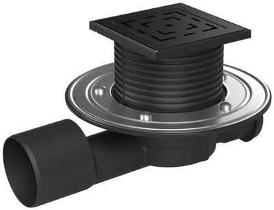 Image de Chud?j Siphons de sol continus noirs D50/75, bride en acier inoxydable, grille LABYRINTH noire L1 427 B C