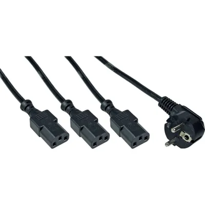 Produktbild von InLine Netz-Y-Kabel, 1x Schutzkontakt ST / 3x Kaltgeräte ST, Ver. 1 (2m+1/2/3m), 5 m, CEE7/7, 3 x C13-Kupplung