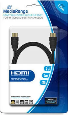 Produktbild von MediaRange HDMI HighSpeed Ethernet Anschlussk. 18Gibt/s 1,8m