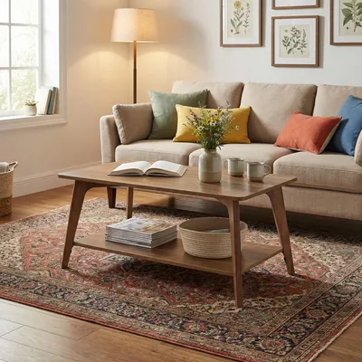 Produktbild von Couchtisch, Wohnzimmertisch mit Ablage, 2-stöckiger Couchtisch, für Wohnzimmer, 55 x 100 x 45 cm, einfache Montage, braun, KI-generiertes Bild