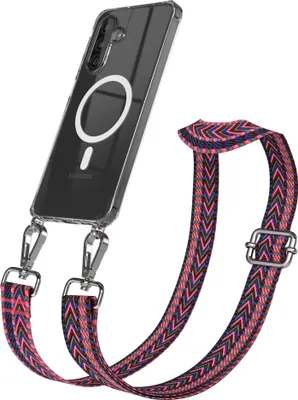 Produktbild von EAZY CASE - Handykette mit MagSafe Hülle für Samsung Galaxy A26, Handyband ZigZag Style,Karabiner Silber, Umhängeband in Pink