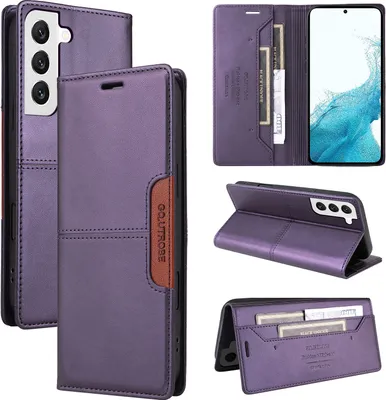 Immagine prodotto di Custodia per Samsung Galaxy S22 5G, custodia in pelle flip wallet con slot per carte e supporto Viola
