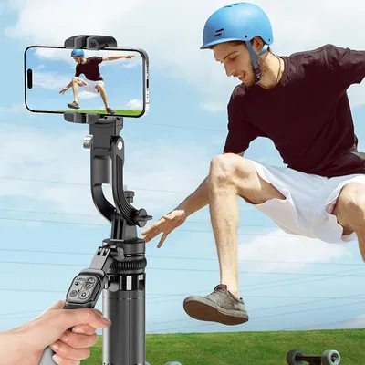 Image de Stabilisateur pour smartphone, avec reconnaissance automatique des visages, rotation à 360°, couleur noire