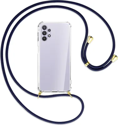 Produktbild von Handykette Backcover-Schutzhülle mit Band (Metall goldfarben) für Samsung Galaxy A32 5G - dunkelblau