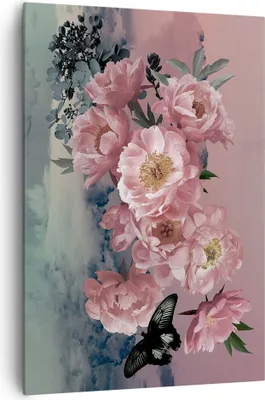 Produktbild von Bild auf Leinwand - Leinwandbild - Einteilig - Blumen Schmetterling Wolken - 70x100cm - Wand Bild - Wanddeko - Wandbilder - Leinwanddruck - Wanddekoration - Leinwand bilder - Wandbild - PA70x100-4881