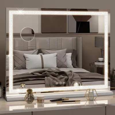 Produktbild von Puluomis Kosmetikspiegel 70x55 cm dimmbar mit LED Diamanten Design, 3 Farben Hollywood Spiegel, Schminkspiegel USB Type C Tischspiegel Wandspiegel