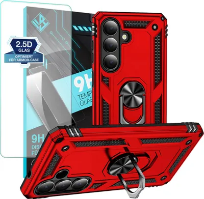 Produktbild von Armor Outdoor Handyhülle für Samsung Galaxy S26 Handy Panzer Case Schutzhülle mit 9H Displayglas Displayschutz Farbe: Rot