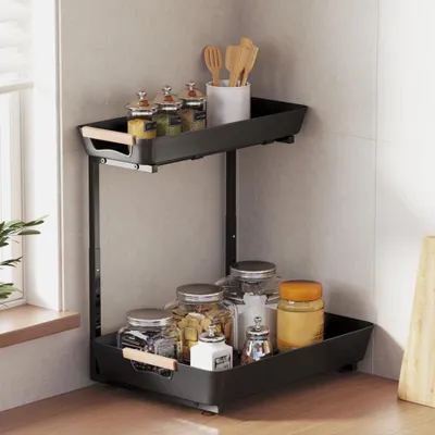 Produktbild von Küchenregal, Höhenverstellbar Standregal mit 2 Körbe, Kaffeebar