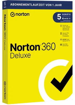 Produktbild von Norton 360 Deluxe (1 Jahr) Sicherheitssoftware für 5 Geräte, Cloud-Backup