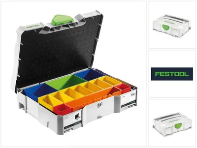 Produktbild von Festool Systainer T-LOC SYS 1 Box Werkzeug Koffer lichtgrau koppelbar ( 497694 ) mit farbigen Kunststoffbehältern