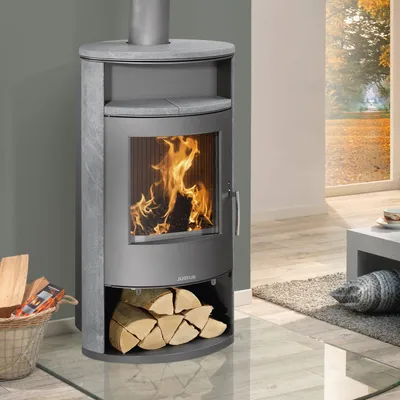 Produktbild von Justus Island Aqua II Wasserführender Kaminofen Stahl Gussgrau / Speckstein
