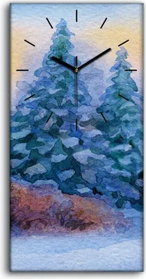 Produktbild von Wandbild Leinwand Bilder Wanduhr Geräuschlos 30x60 Aquarell Schnee Baum Wald - schwarze Hände