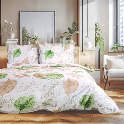 Zdjęcie produktu dla Pościel, gruba, ciepła flanela, 100% bawełna 200x220cm 31505-2 Liście