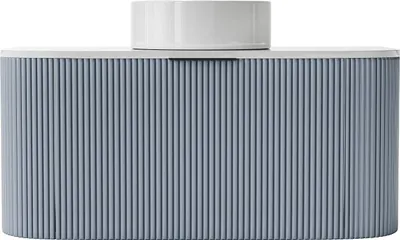 Produktbild von Waschbeckenunterschrank hängend mit Aufsatzwaschbecken - Streifenoptik - Blau matt - 100 cm - LOMERI