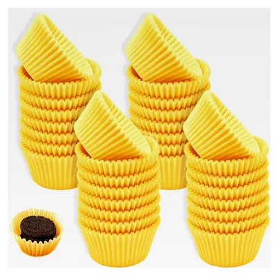 Produktbild von Kleine Gelbe Papier-Cupcake-Förmchen, Mini-Muffinblech, Cupcake-Einlagen, Schokoladen-Cupcakes zum Selbermachen, Fettdichtes Muffinblech (Gelb)