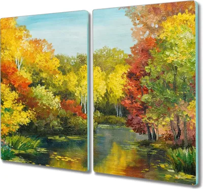 Produktbild von Coloray Hackbrett Kochplattenabdeckung Herdabdeckplatte 2x30x52 cm Schneidebrett Küchenbrett - Baum Wald Fluss Himmel