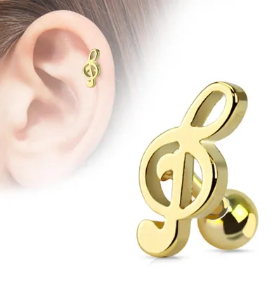 Produktbild von Helix & Tragus Ohr Piercing „Notenschlüssel“ Gold